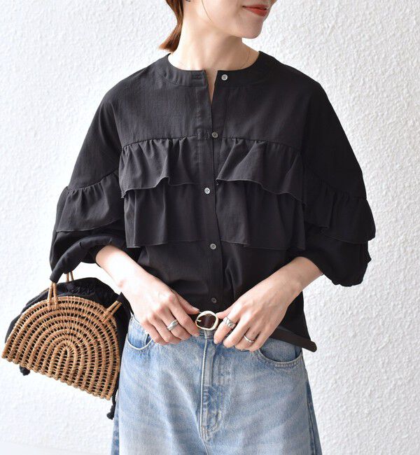 SHIPS any「SHIPS any:〈洗濯機可能〉ボイル フリル バンドカラー シャツ ブラウス 2」|シャツ・ブラウス|