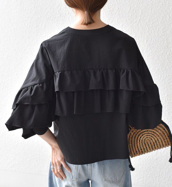 SHIPS any「SHIPS any:〈洗濯機可能〉ボイル フリル バンドカラー シャツ ブラウス 2」|シャツ・ブラウス|