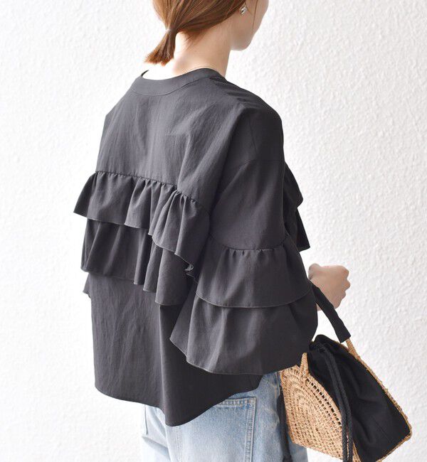 SHIPS any「SHIPS any:〈洗濯機可能〉ボイル フリル バンドカラー シャツ ブラウス 2」|シャツ・ブラウス|