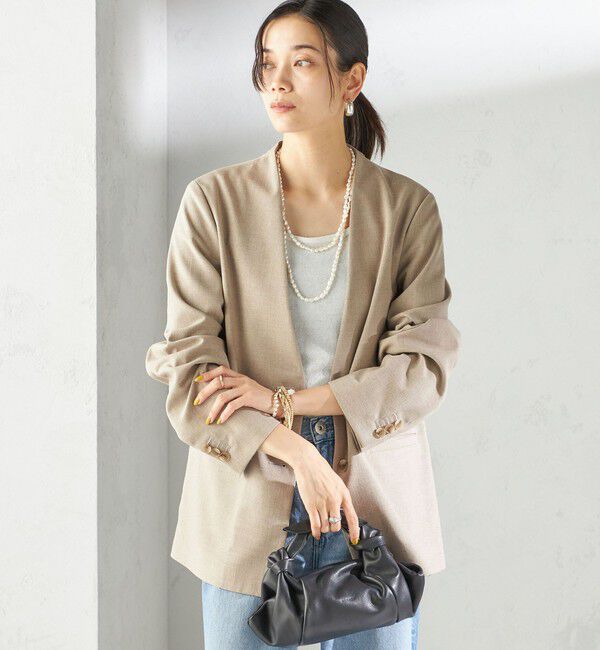 SHIPS for women「〈手洗い可能〉Asami 麻調合繊 カラー レス ジャケット 2」|その他|