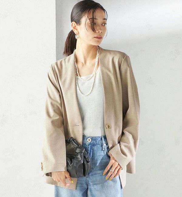 SHIPS for women「〈手洗い可能〉Asami 麻調合繊 カラー レス ジャケット 2」|その他|