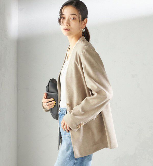 SHIPS for women「〈手洗い可能〉Asami 麻調合繊 カラー レス ジャケット 2」|その他|