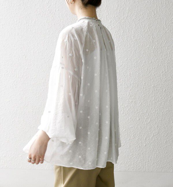 SHIPS any「SHIPS any:〈手洗い可能〉シアー ドット スタンドカラー パフ ギャザー ブラウス」|シャツ・ブラウス|