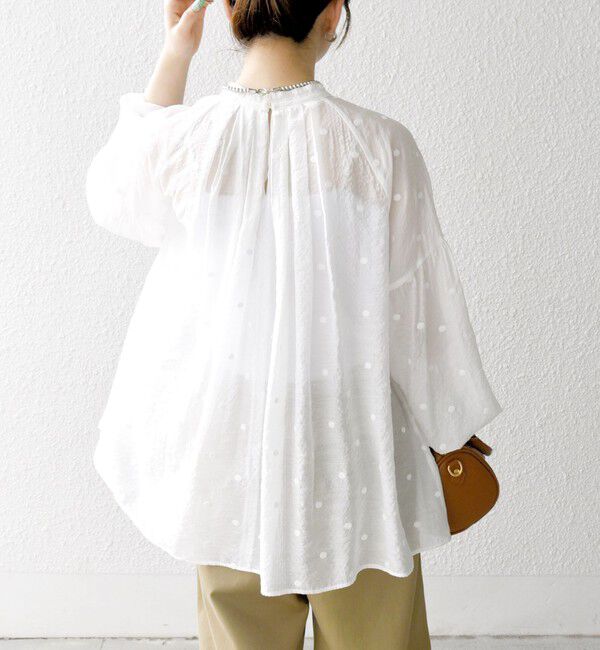 SHIPS any「SHIPS any:〈手洗い可能〉シアー ドット スタンドカラー パフ ギャザー ブラウス」|シャツ・ブラウス|