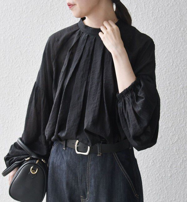 SHIPS any「SHIPS any:〈手洗い可能〉シアー ドット スタンドカラー パフ ギャザー ブラウス」|シャツ・ブラウス|