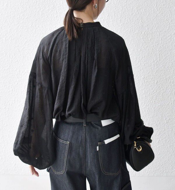 SHIPS any「SHIPS any:〈手洗い可能〉シアー ドット スタンドカラー パフ ギャザー ブラウス」|シャツ・ブラウス|