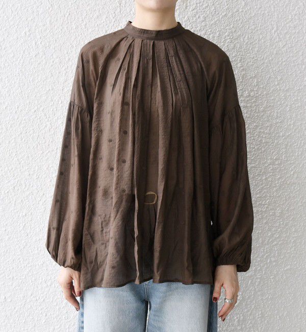 SHIPS any「SHIPS any:〈手洗い可能〉シアー ドット スタンドカラー パフ ギャザー ブラウス」|シャツ・ブラウス|