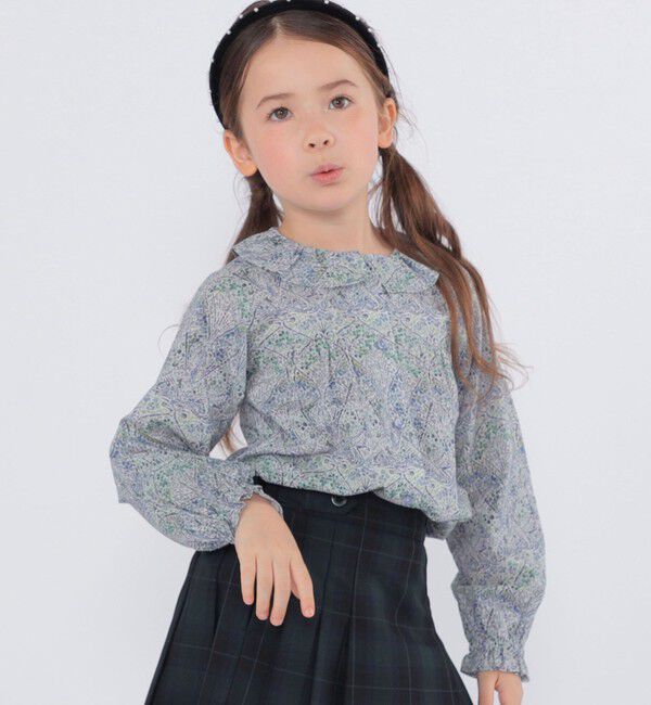SHIPS KIDS「SHIPS KIDS:100～130cm / リバティ フリルカラー ブラウス」|シャツ・ブラウス|ブルー系