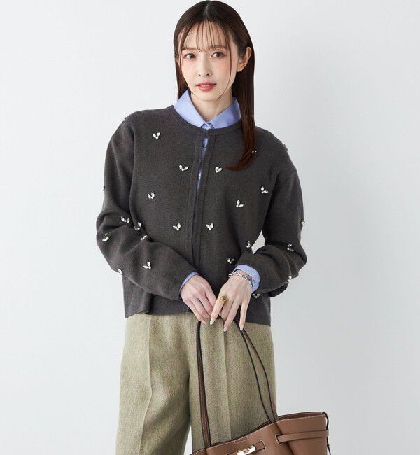 SHIPS Colors 「SHIPS Colors:〈手洗い可能〉ビジュー ノーカラー カーディガン◇」|カーディガン|