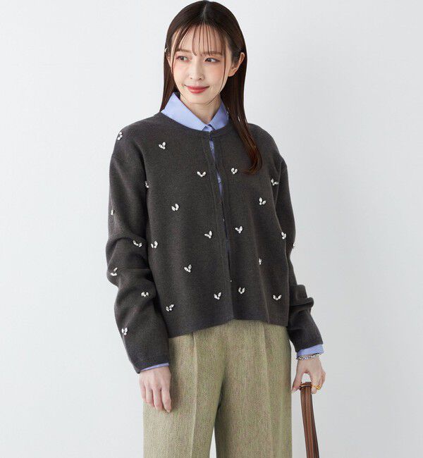 SHIPS Colors 「SHIPS Colors:〈手洗い可能〉ビジュー ノーカラー カーディガン◇」|カーディガン|