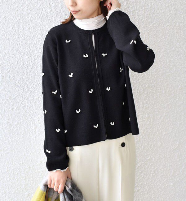 SHIPS Colors 「SHIPS Colors:〈手洗い可能〉ビジュー ノーカラー カーディガン◇」|カーディガン|