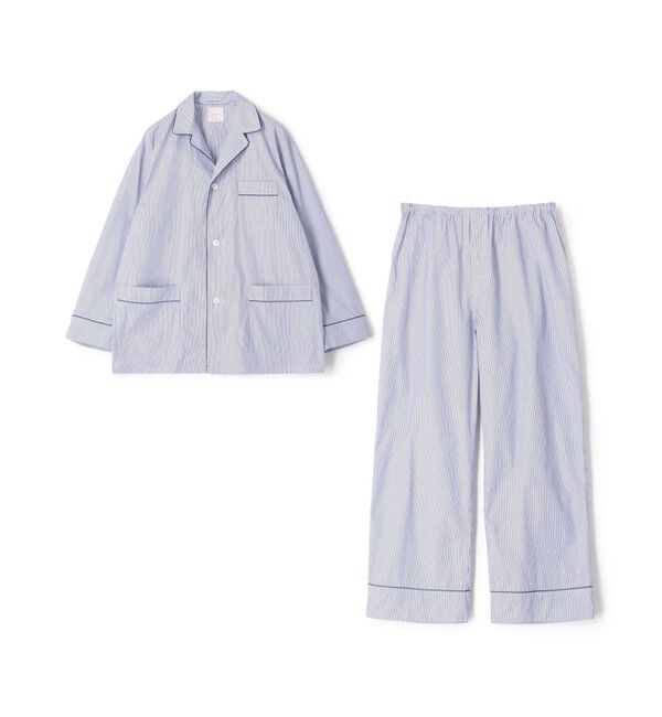 TOMORROWLAND HOME「コットンブロードストライプ パジャマ（メンズ）」|ルームウェア|68 ネイビー系
