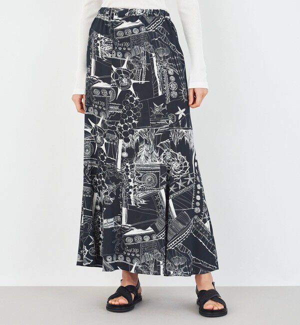 DES PRES「マリンプリント マーメイドスカート」|フレア|