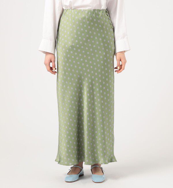 SOULEIADO「ポリエステルプリント バイヤスナロースカート」|フレア|