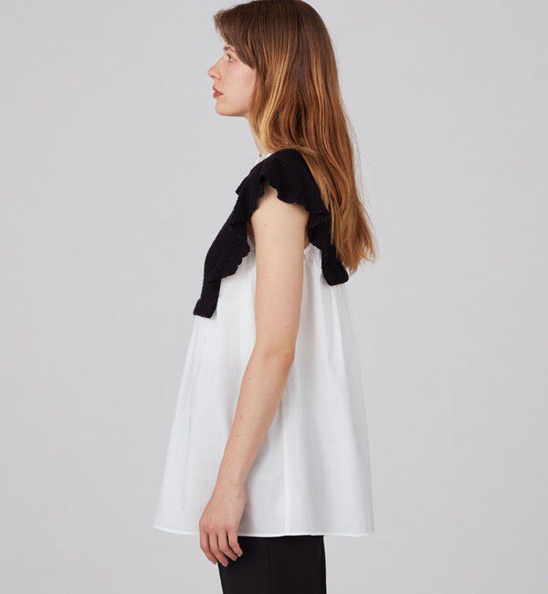 Ballsey「バルキーヤーンジャージーコンビ フリルスリーブプルオーバー」|Tシャツ・カットソー|