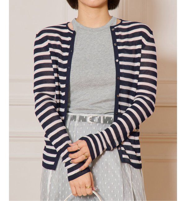 IENA LA BOUCLE「IENA LA BOUCLE 総針針抜きボーダークルーカーディガン」|ニット・セーター|