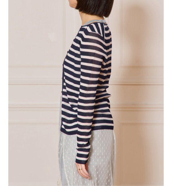 IENA LA BOUCLE「IENA LA BOUCLE 総針針抜きボーダークルーカーディガン」|ニット・セーター|