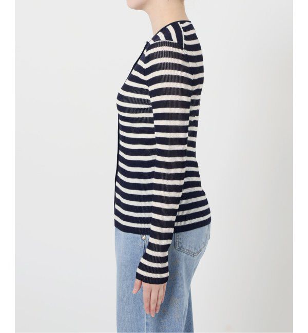 IENA LA BOUCLE「IENA LA BOUCLE 総針針抜きボーダークルーカーディガン」|ニット・セーター|