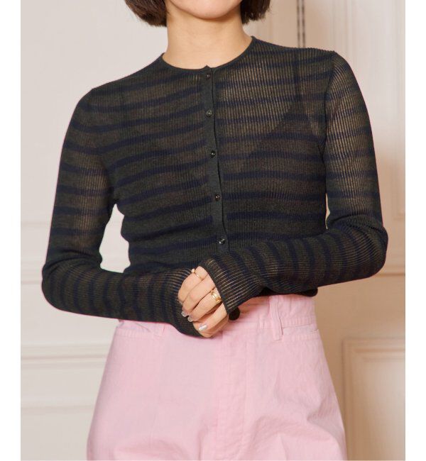 IENA LA BOUCLE「IENA LA BOUCLE 総針針抜きボーダークルーカーディガン」|ニット・セーター|