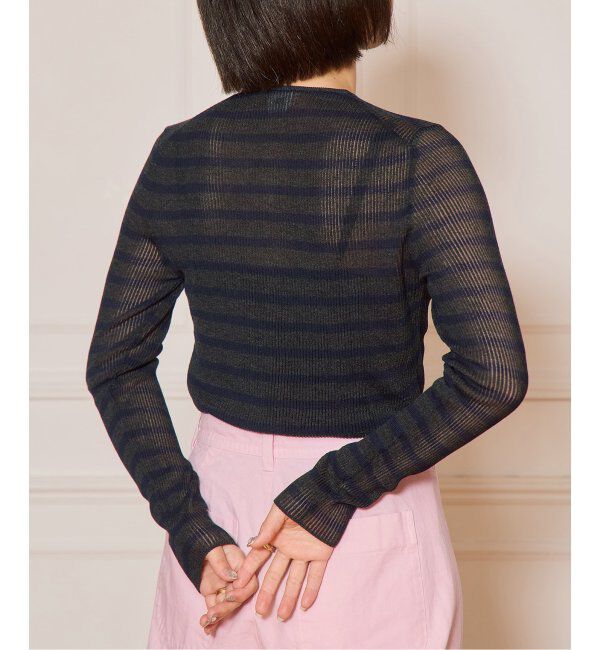 IENA LA BOUCLE「IENA LA BOUCLE 総針針抜きボーダークルーカーディガン」|ニット・セーター|