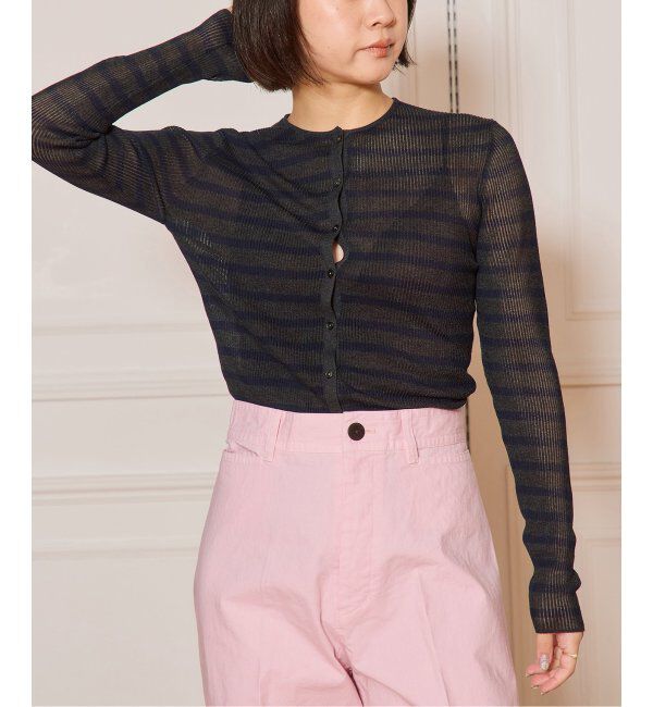 IENA LA BOUCLE「IENA LA BOUCLE 総針針抜きボーダークルーカーディガン」|ニット・セーター|