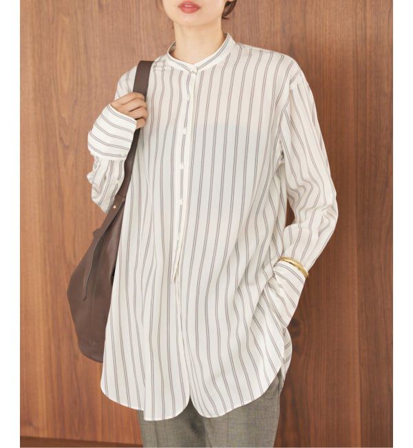 IENA「リヨセルストライプバンドカラーシャツ」|シャツ・ブラウス|