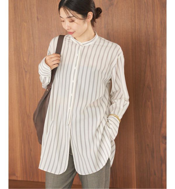 IENA「リヨセルストライプバンドカラーシャツ」|シャツ・ブラウス|