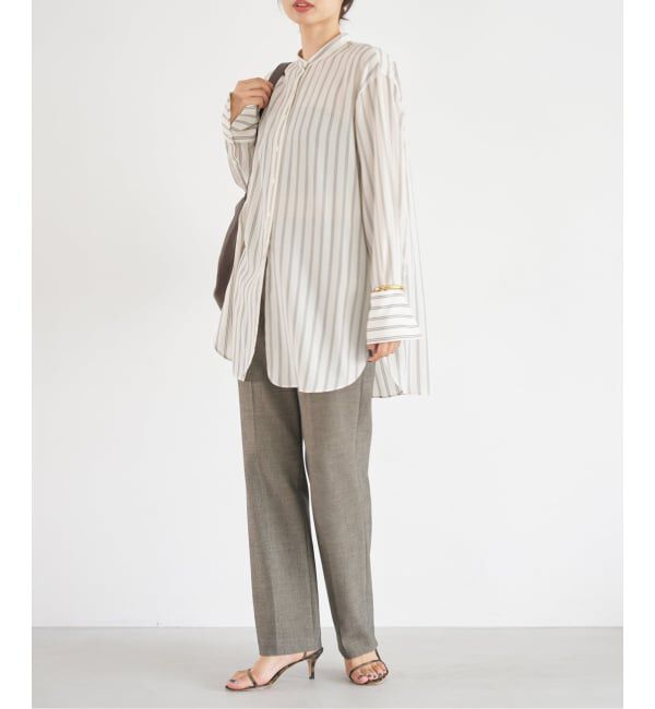 IENA「リヨセルストライプバンドカラーシャツ」|シャツ・ブラウス|