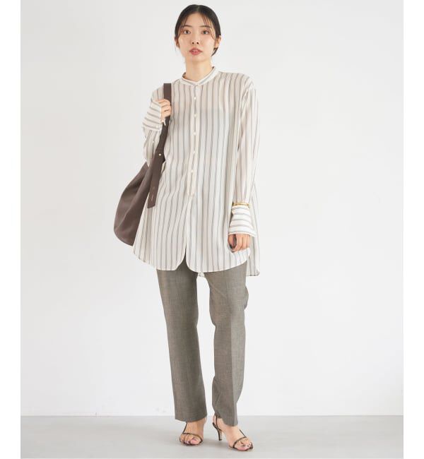 IENA「リヨセルストライプバンドカラーシャツ」|シャツ・ブラウス|