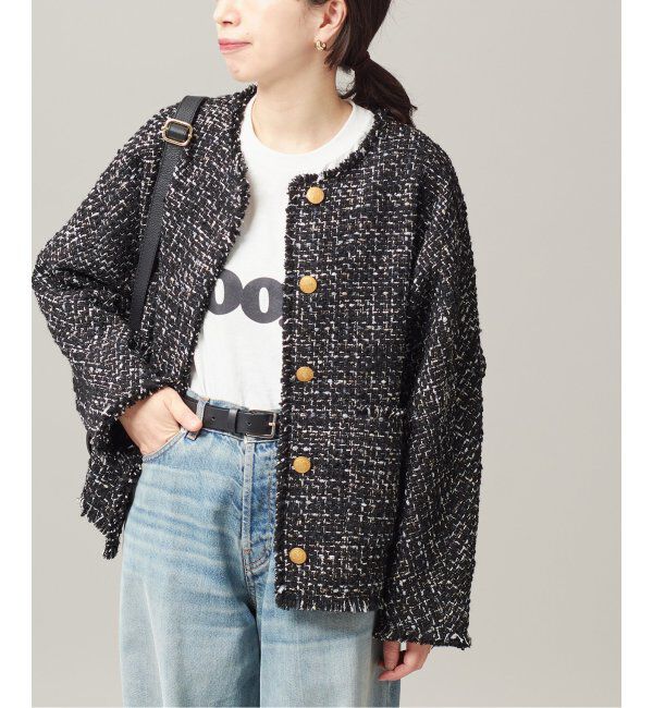 journal standard L'essage「《追加》【金子綾さん着用】GIOLICATWEED ドルマンジャケット」|ノーカラージャケット|ブラック B