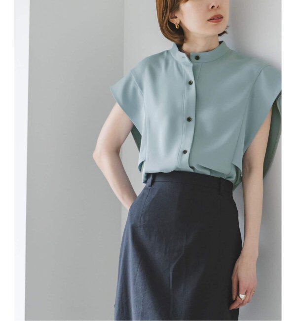NOBLE「《WEB限定追加》スクエアースリーブフロントオープンブラウス」|シャツ・ブラウス|サックスブルー