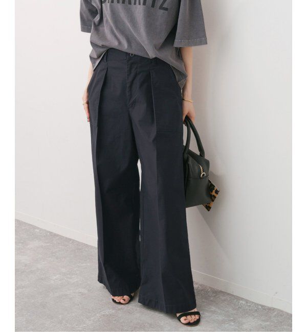 Spick and Span「バックサテンカーゴワイドパンツ」|カーゴ|ブラック