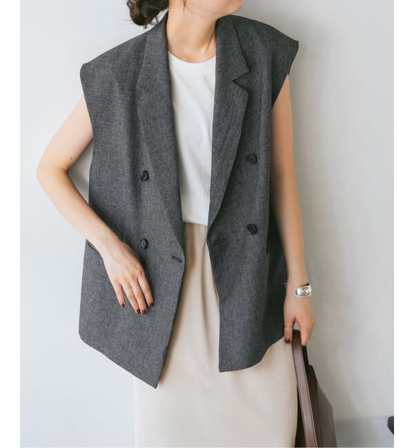 Spick and Span「《追加》メランジダブルブレストジレ」|その他|ブラック