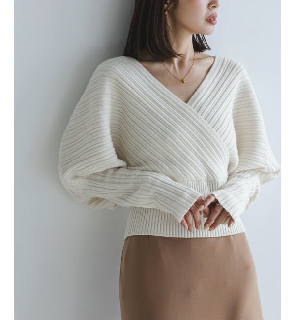 NOBLE「カシュクールランダムリブニットプルオーバー」|ニット・セーター|