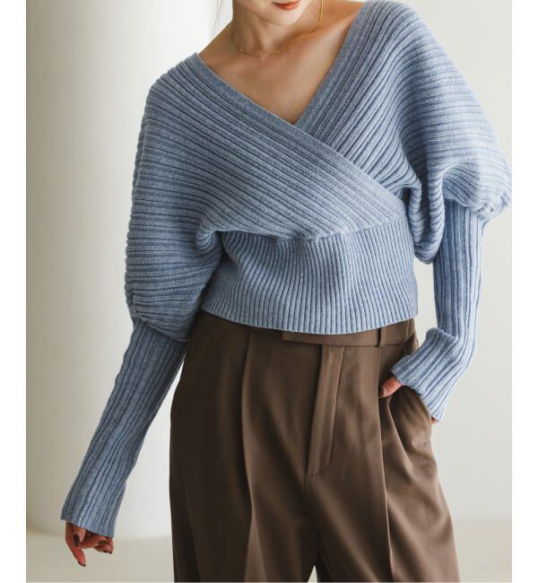 NOBLE「カシュクールランダムリブニットプルオーバー」|ニット・セーター|