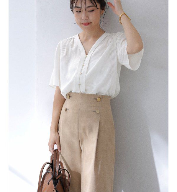  「【洗える】Vネックブラウス」|シャツ・ブラウス|