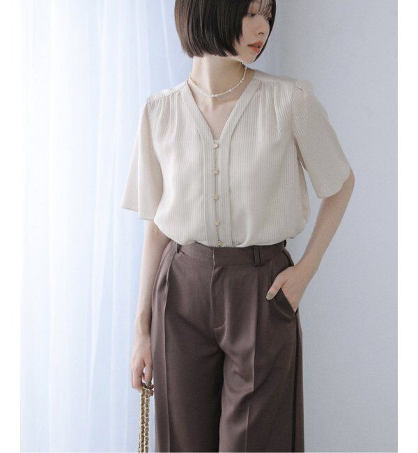  「【洗える】Vネックブラウス」|シャツ・ブラウス|