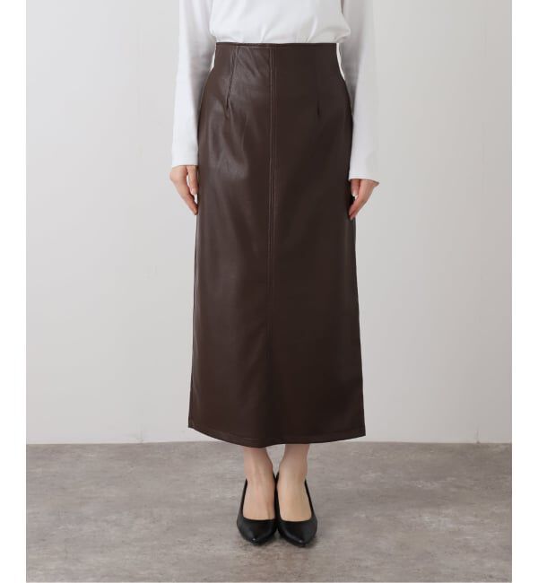  「【洗える】フェイクレザー・ジャガードスカート」|スカート|