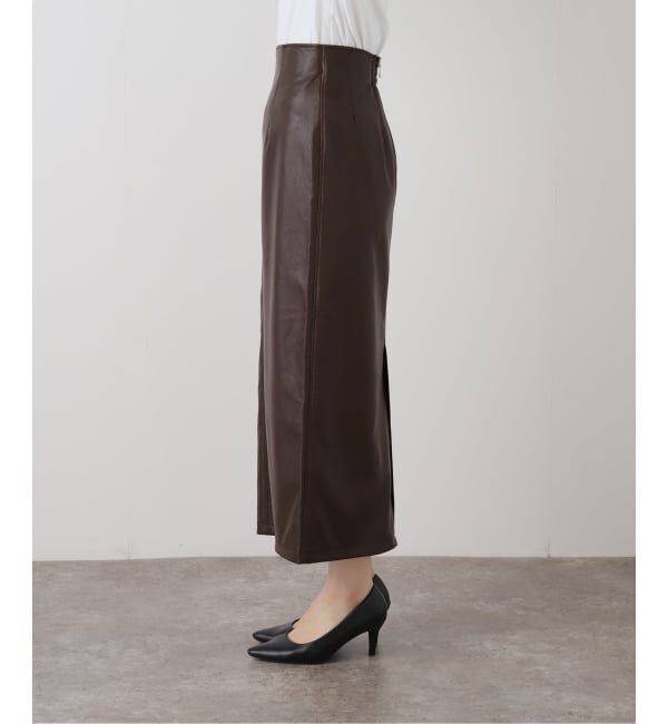  「【洗える】フェイクレザー・ジャガードスカート」|スカート|