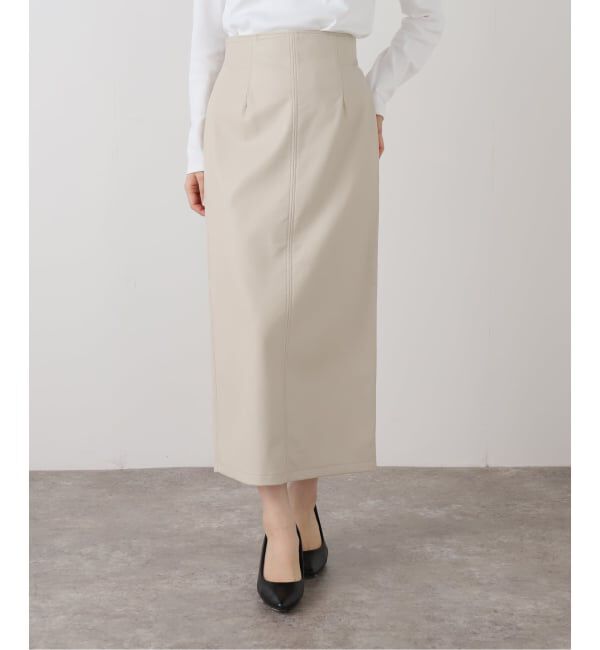  「【洗える】フェイクレザー・ジャガードスカート」|スカート|ベージュ