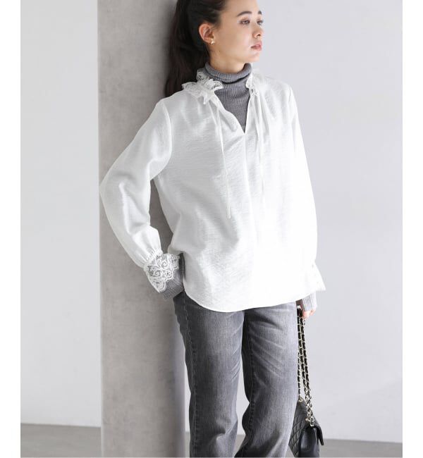  「【洗える】レーススキッパーブラウス」|シャツ・ブラウス|