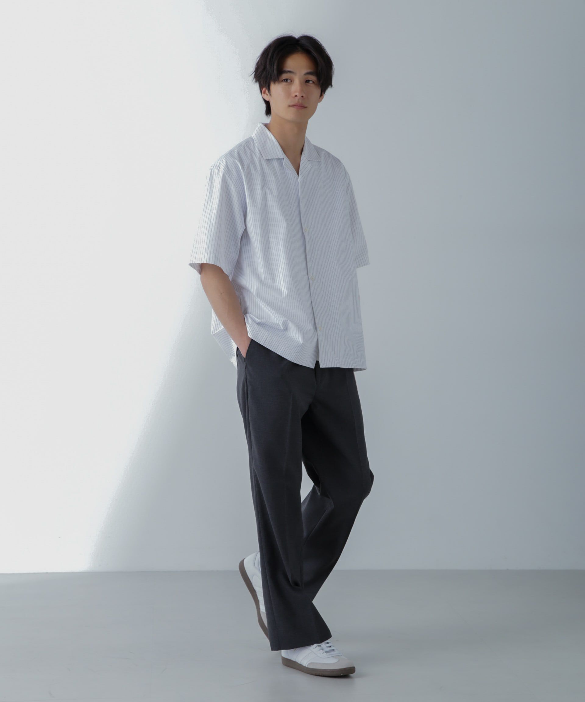 nano･universe「ストライプコンビ ハーフスリーブシャツ」|シャツ・ブラウス|ホワイト