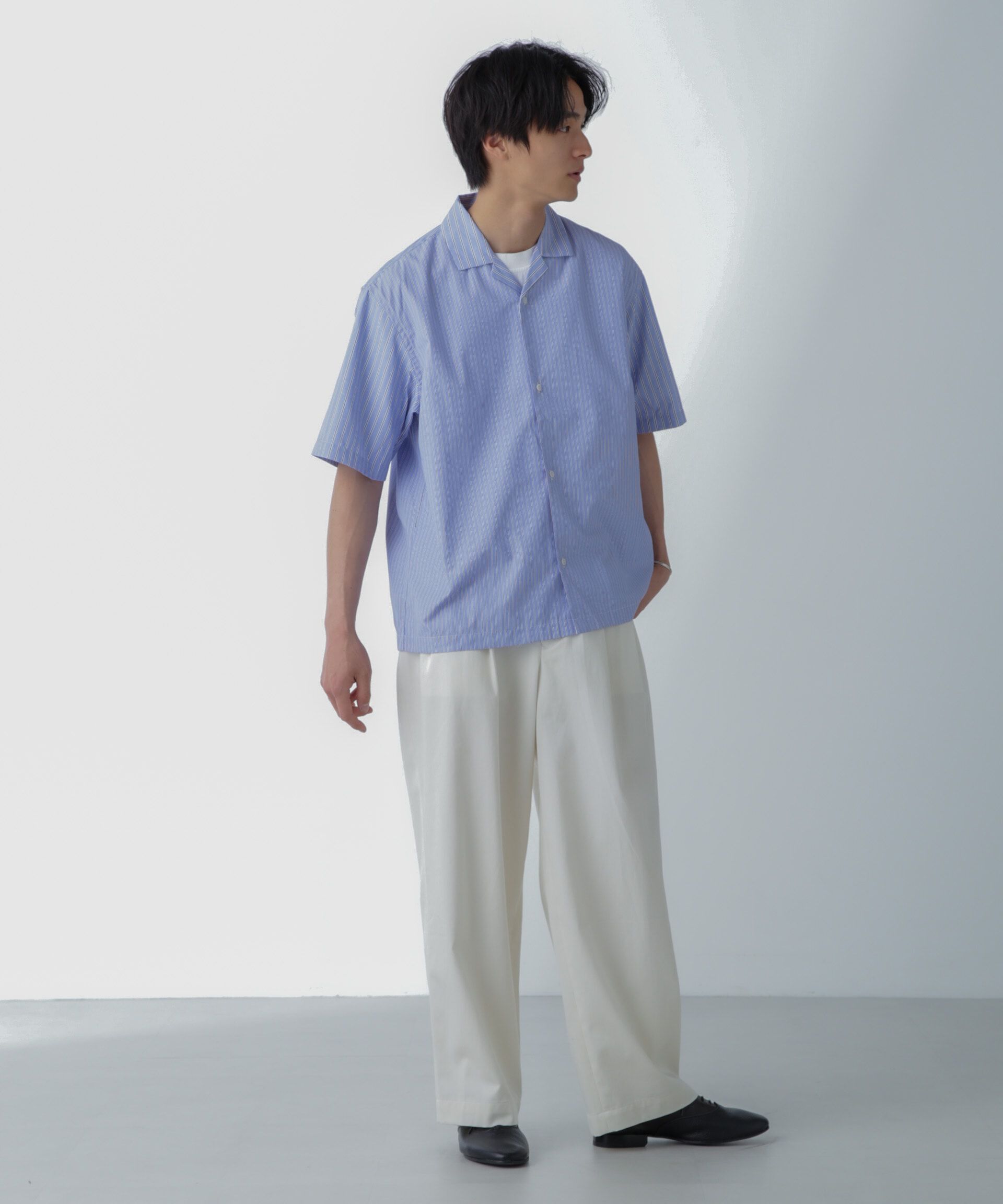 nano･universe「ストライプコンビ ハーフスリーブシャツ」|シャツ・ブラウス|