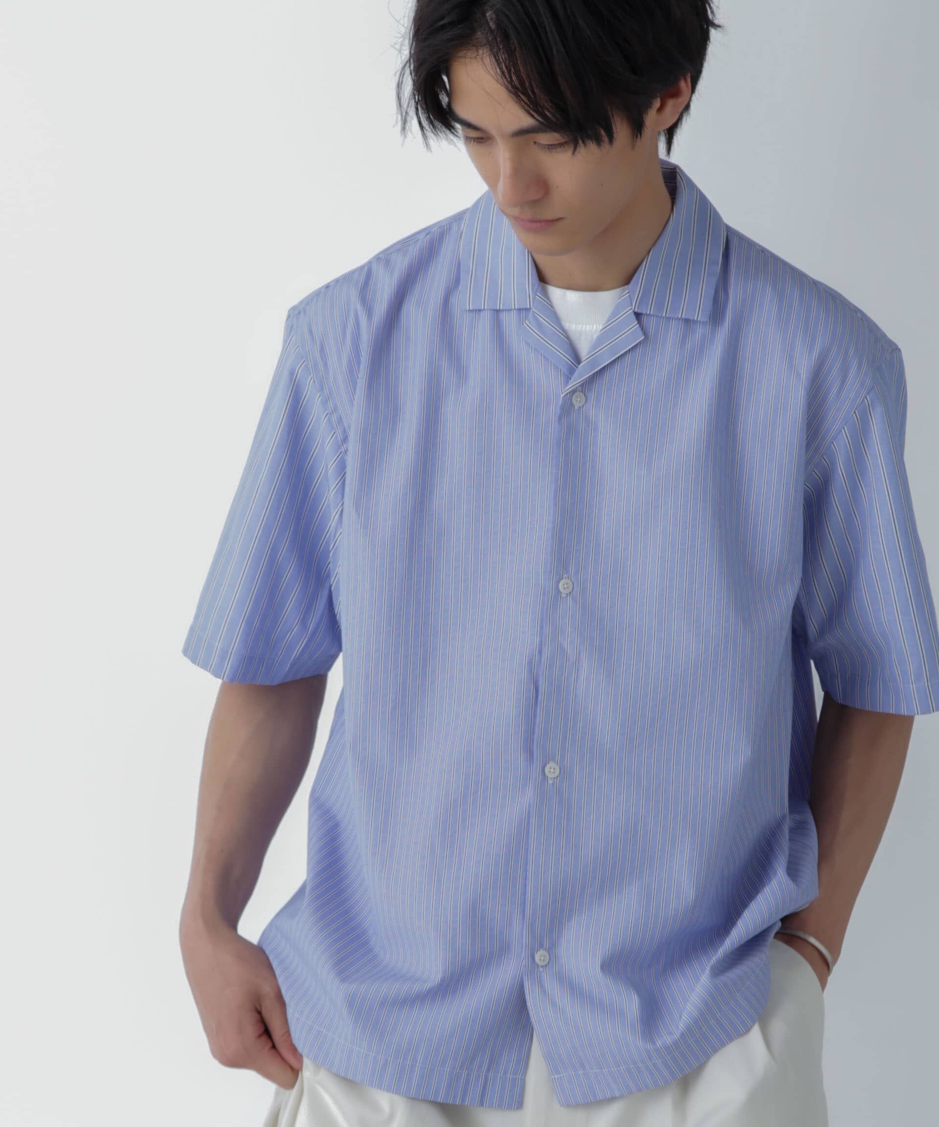 nano･universe「ストライプコンビ ハーフスリーブシャツ」|シャツ・ブラウス|