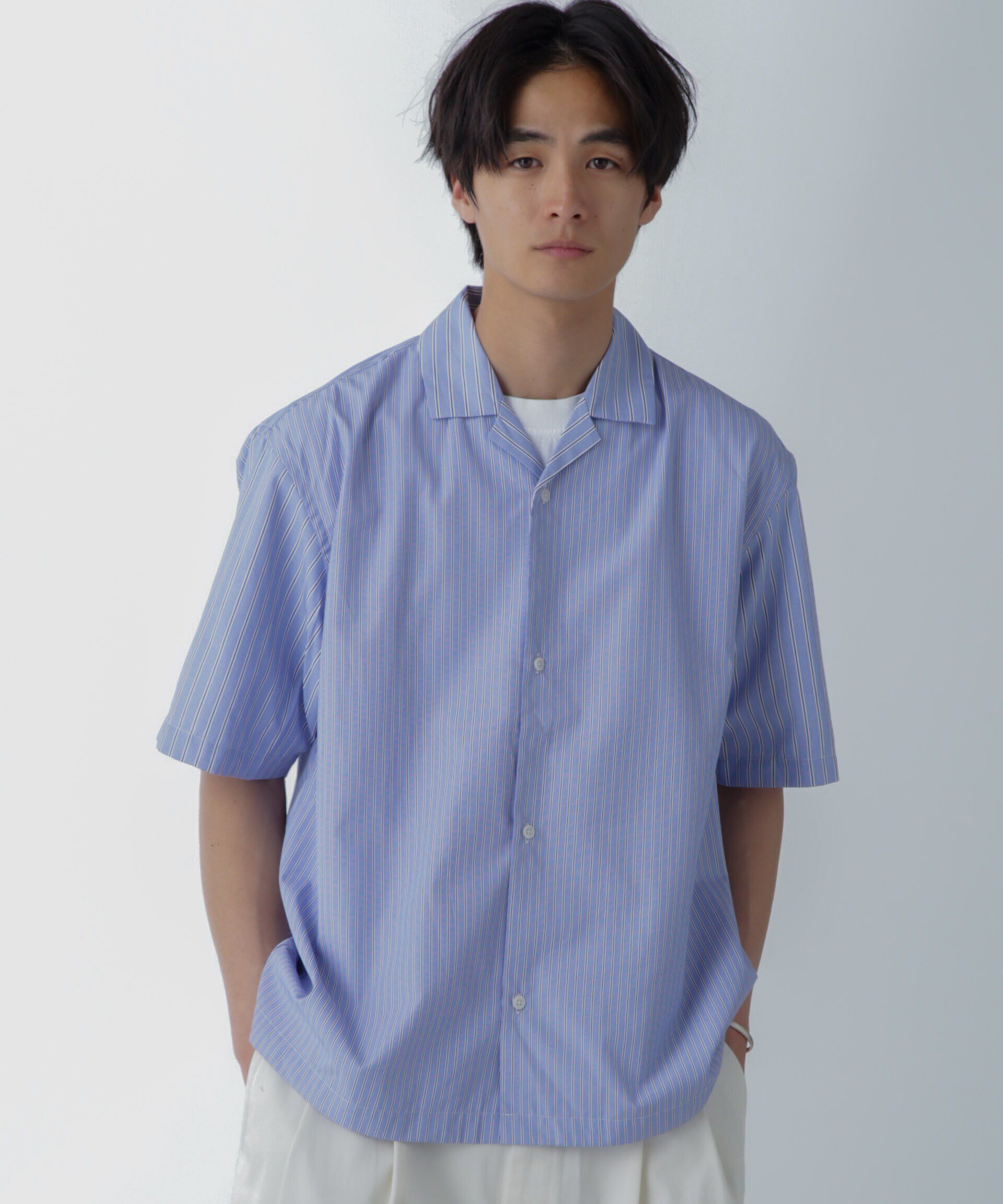 nano･universe「ストライプコンビ ハーフスリーブシャツ」|シャツ・ブラウス|