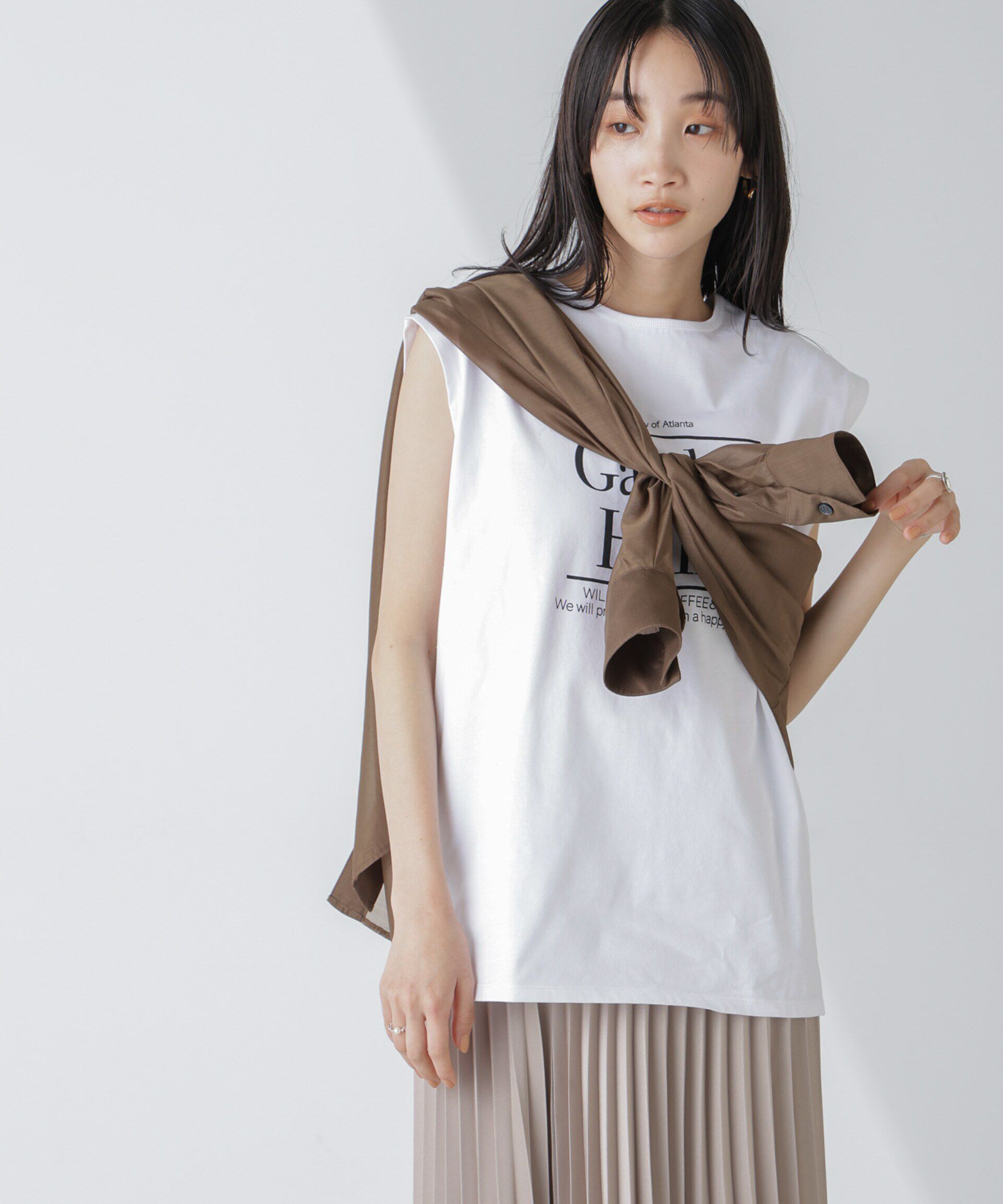 nano･universe「ノースリーブロゴプリントトップス」|Tシャツ・カットソー|