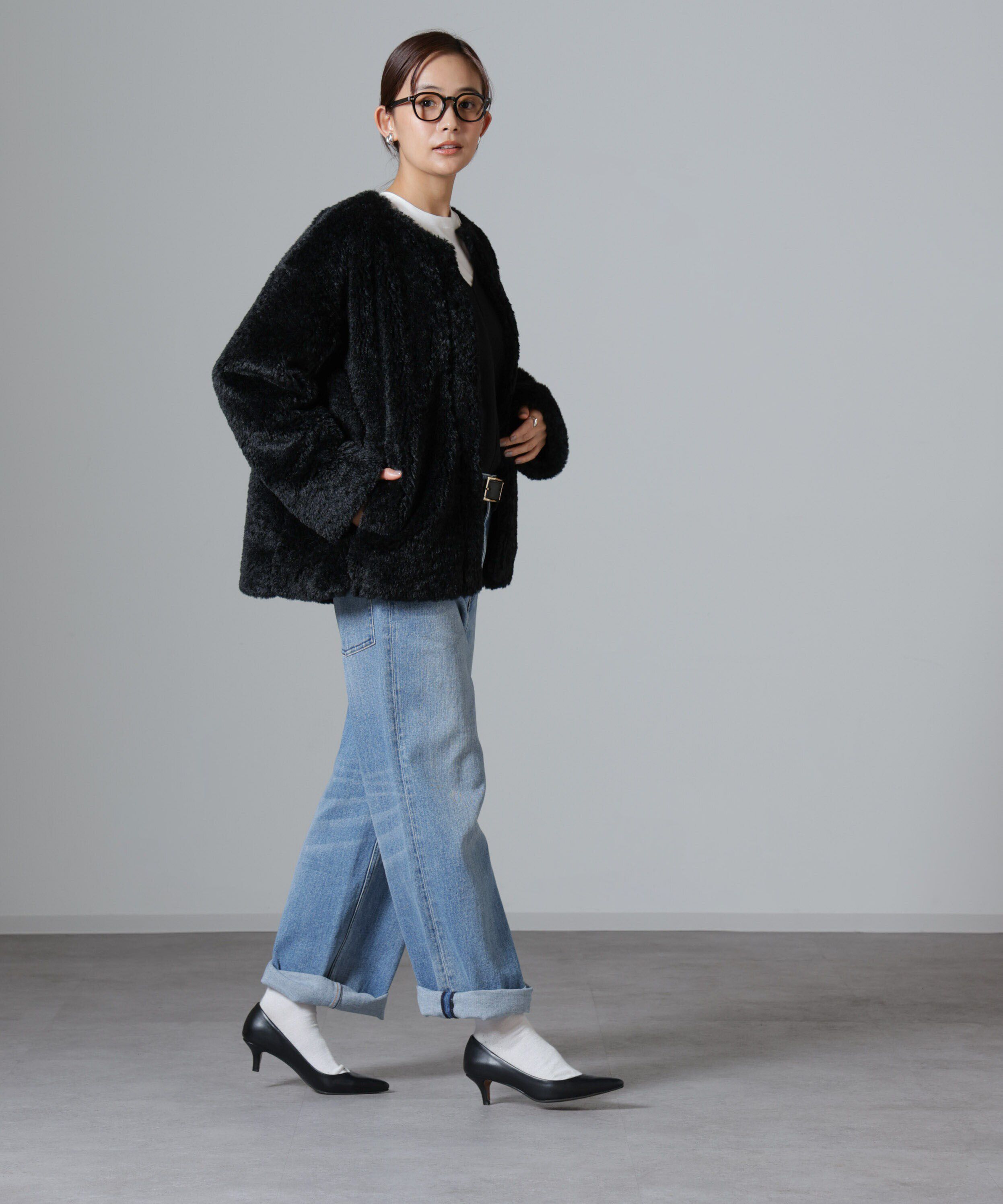 nano･universe「カーリングフェイクファーノーカラーブルゾン」|ブルゾン・スタジャン|