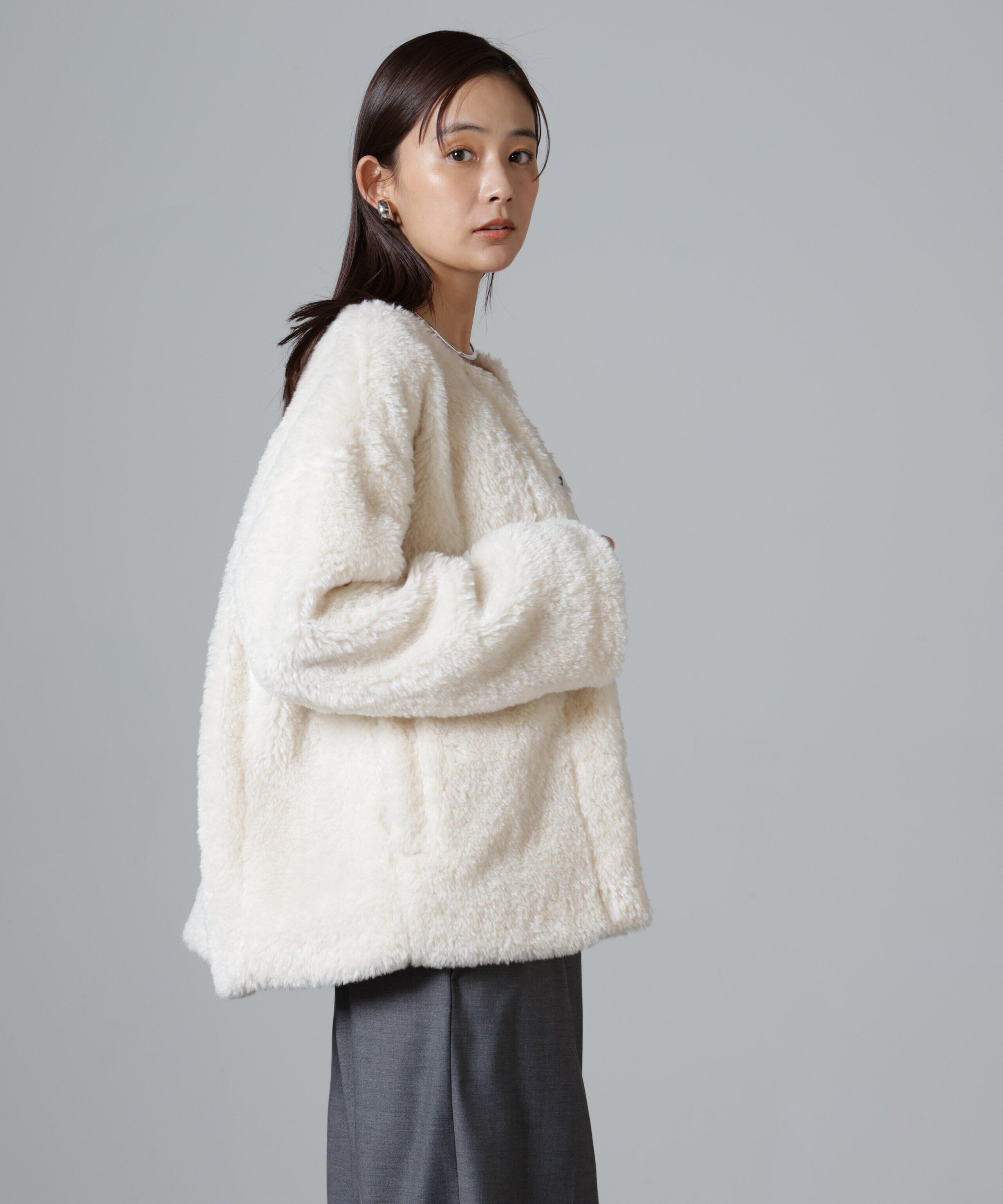 nano･universe「カーリングフェイクファーノーカラーブルゾン」|ブルゾン・スタジャン|