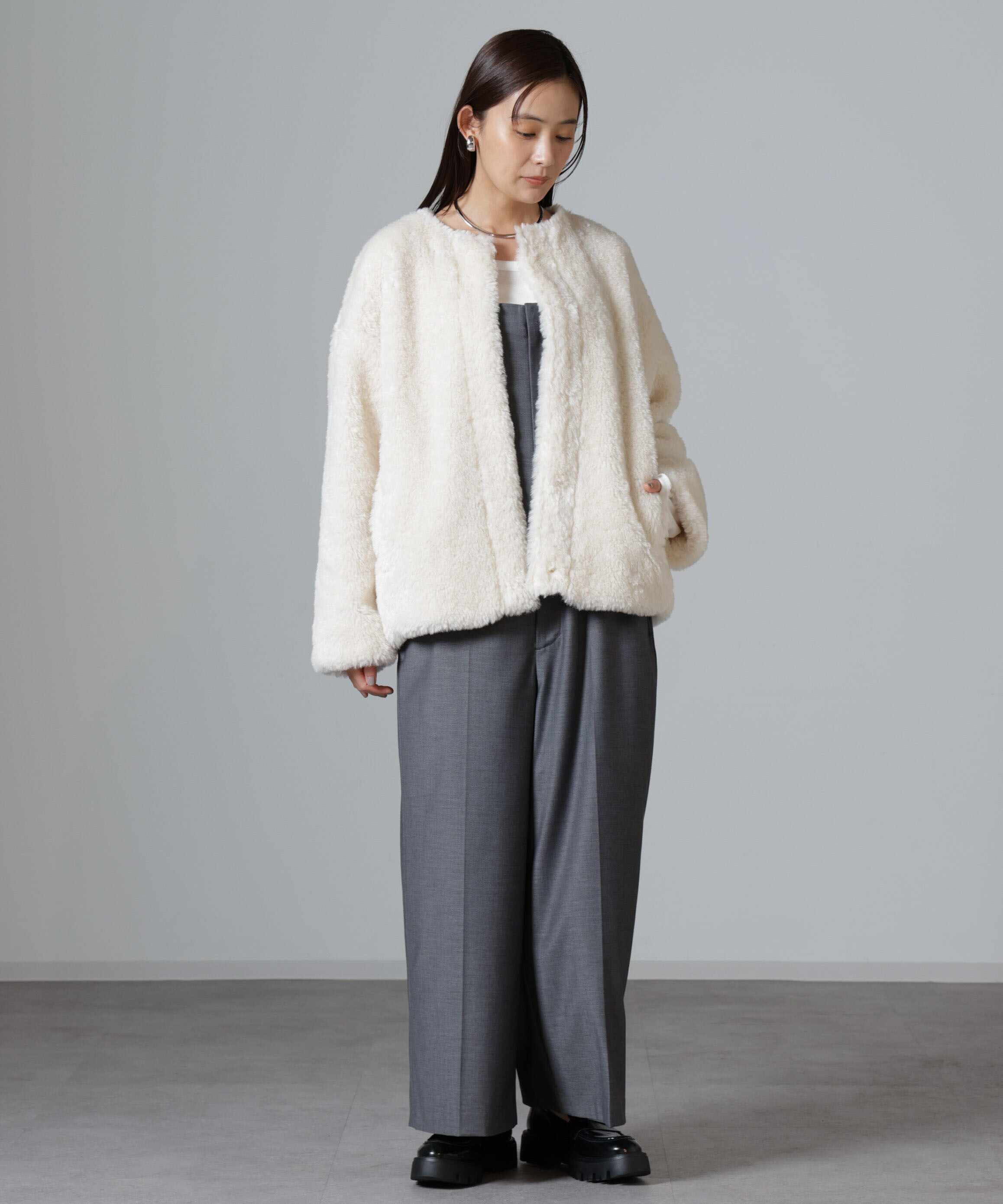 nano･universe「カーリングフェイクファーノーカラーブルゾン」|ブルゾン・スタジャン|