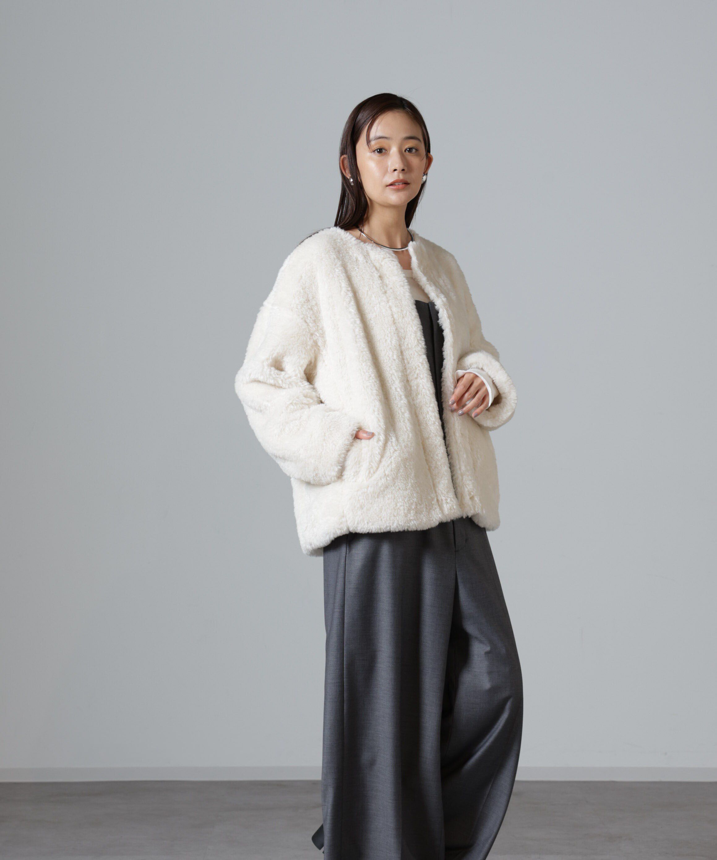 nano･universe「カーリングフェイクファーノーカラーブルゾン」|ブルゾン・スタジャン|